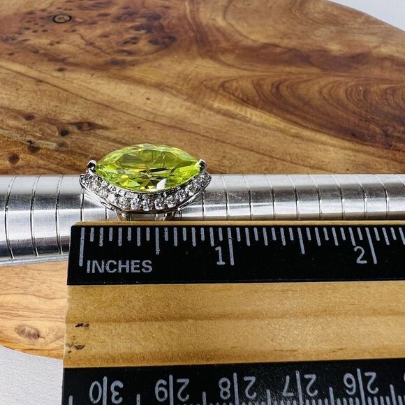 Vintage Ring Sz 7 Beautiful Green Clear Crystal CZ Oval Eye Silver Plate 1454 - Picture 15 of 16